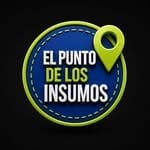 Logo for El Punto de los Insumos featuring a blue globe with yellow text and location pin icon