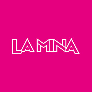 LA MINA text logo in white outline on bright magenta pink background